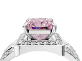 Platinum Fancy Pink Radiant Cut Diamond Halo Ring with Split Shank and Bezel Accents and Four-Prong Setting_10