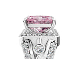 Platinum Fancy Pink Radiant Cut Diamond Halo Ring with Split Shank and Bezel Accents and Four-Prong Setting_11