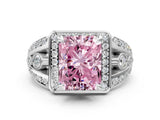 Platinum Fancy Pink Radiant Cut Diamond Halo Ring with Split Shank and Bezel Accents and Four-Prong Setting_6
