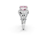 Platinum Fancy Pink Radiant Cut Diamond Halo Ring with Split Shank and Bezel Accents and Four-Prong Setting_8