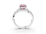 Platinum Fancy Pink Radiant Cut Diamond Halo Ring with Split Shank and Bezel Accents and Four-Prong Setting_9
