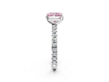 Platinum Fancy Pink Radiant Cut Diamond Pavé Solitaire Ring with Round Band and Prong Setting_2