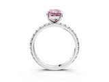Platinum Fancy Pink Radiant Cut Diamond Pavé Solitaire Ring with Round Band and Prong Setting_3