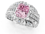 Platinum Fancy Pink Radiant Cut Diamond Pave Art Deco Split Shank Ring with Four-Prong Setting_7