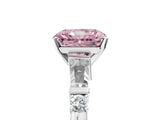Platinum Fancy Pink Radiant  Cut Diamond Ring with Baguette Side Stones, Channel Set Band, and Four-Prong Setting_17