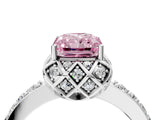 Platinum Fancy Pink Radiant Cut Diamond Scalloped Halo Engagement Ring with Round Shared Prong Band_4