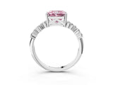 Platinum Fancy Pink Radiant Cut Diamond Scattered Round Accent Ring with Prong Setting_3