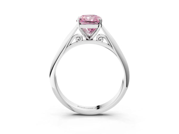 Platinum Radiant Cut Solitaire Cathedral Engagement Ring Setting for Fancy Pink Center