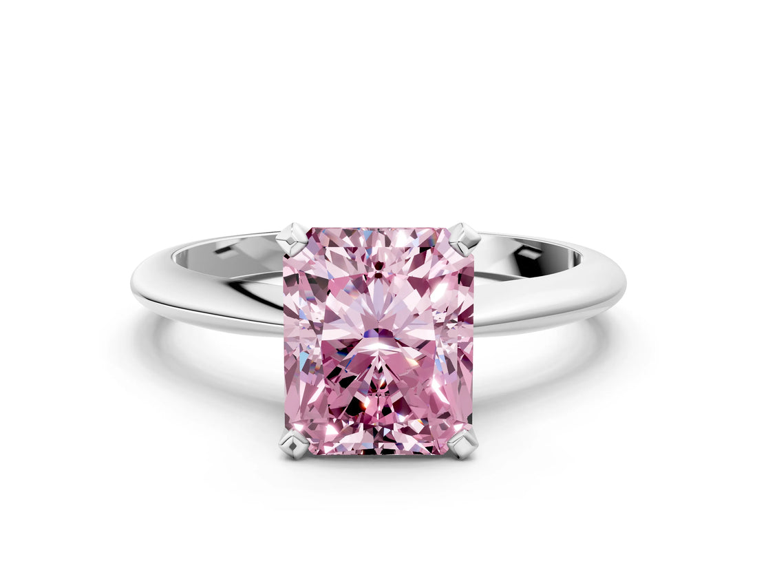 Platinum Fancy Pink Radiant Cut Diamond Solitaire Engagement Ring with Classic Band and Four-Prong Setting_12