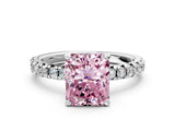 Platinum Fancy Pink Radiant Cut Diamond Solitaire Pavé Engagement Ring with Round Band and Prong Setting_1