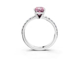 Platinum Fancy Pink Radiant Cut Diamond Solitaire Pavé Engagement Ring with Round Band and Prong Setting_4
