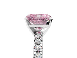 Platinum Fancy Pink Radiant Cut Diamond Solitaire Pavé Engagement Ring with Round Band and Prong Setting_6