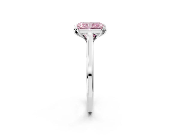 Platinum Radiant Cut Floral Solitaire Engagement Ring Setting for Fancy Pink Center with Plain Band