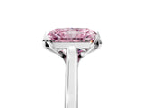 Platinum Fancy Pink Radiant Cut Diamond Solitaire Ring with Flower Prong Setting and Classic Band_17
