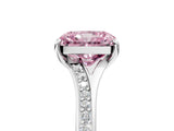 Platinum Fancy Pink Radiant Cut Diamond Solitaire Ring with Pavé Band and Prong Setting_17
