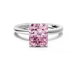 Platinum Fancy Pink Radiant Cut Diamond Solitaire Ring with Thin Band and Prong Setting