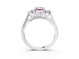 Platinum Fancy Pink Radiant Cut Diamond Three-Stone Engagement Ring with Prong Setting and Pavé Band_15