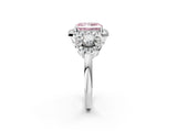 Platinum Fancy Pink Radiant Cut Diamond Three-Stone Halo Ring with Prong Setting and Pavé Accents_14