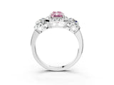 Platinum Fancy Pink Radiant Cut Diamond Three-Stone Halo Ring with Prong Setting and Pavé Accents_15