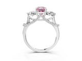 Platinum Fancy Pink Radiant Cut Diamond Three-Stone Ring with Prong Setting and Pavé Band_15