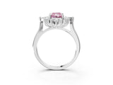 Platinum Fancy Pink Radiant Cut Halo Diamond Cluster Ring with Marquise and Round Stones on a White Gold Band with Prong Setting_3