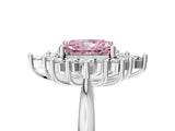 Platinum Fancy Pink Radiant Cut Halo Diamond Cluster Ring with Marquise and Round Stones on a White Gold Band with Prong Setting_5