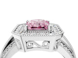 Platinum Fancy Pink Radiant Cut Halo Diamond Engagement Ring with Pave Split Shank and Four-Prong Setting_10
