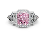 Platinum Fancy Pink Radiant Cut Halo Diamond Split Shank Engagement Ring with Four-Prong Setting_6