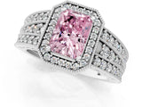 Platinum Fancy Pink Radiant Cut Halo Diamond Split Shank Ring with Prong Setting_7