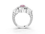 Platinum Fancy Pink Radiant Cut Halo Milgrain Diamond Engagement Ring with Leaf Band and Four-Prong Setting_15