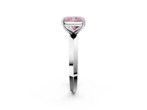 Platinum Fancy Pink Radiant  Cut Solitaire Engagement Ring with Flat Band and Four-Prong Setting