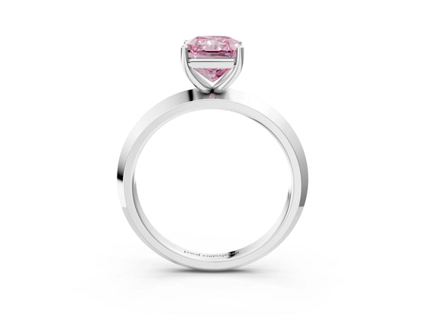 Platinum Fancy Pink Radiant  Cut Solitaire Engagement Ring with Flat Band and Four-Prong Setting