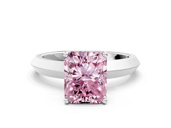 Platinum Fancy Pink Radiant  Cut Solitaire Engagement Ring with Flat Band and Four-Prong Setting