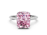 Platinum Fancy Pink Radiant Cut Solitaire Split Shank Pave Diamond Engagement Ring with Four-Prong Setting_156