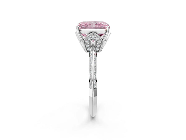 Platinum Radiant Cut Graduated Pave Engagement Ring Setting for Fancy Pink Center