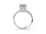 Platinum Fancy Pink Radiant Cut Solitaire Split Shank Pave Diamond Engagement Ring with Four-Prong Setting_159