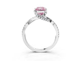 Platinum Fancy Pink Radiant Cut Solitaire Twist Pave Diamond Engagement Ring with Prong Setting_45