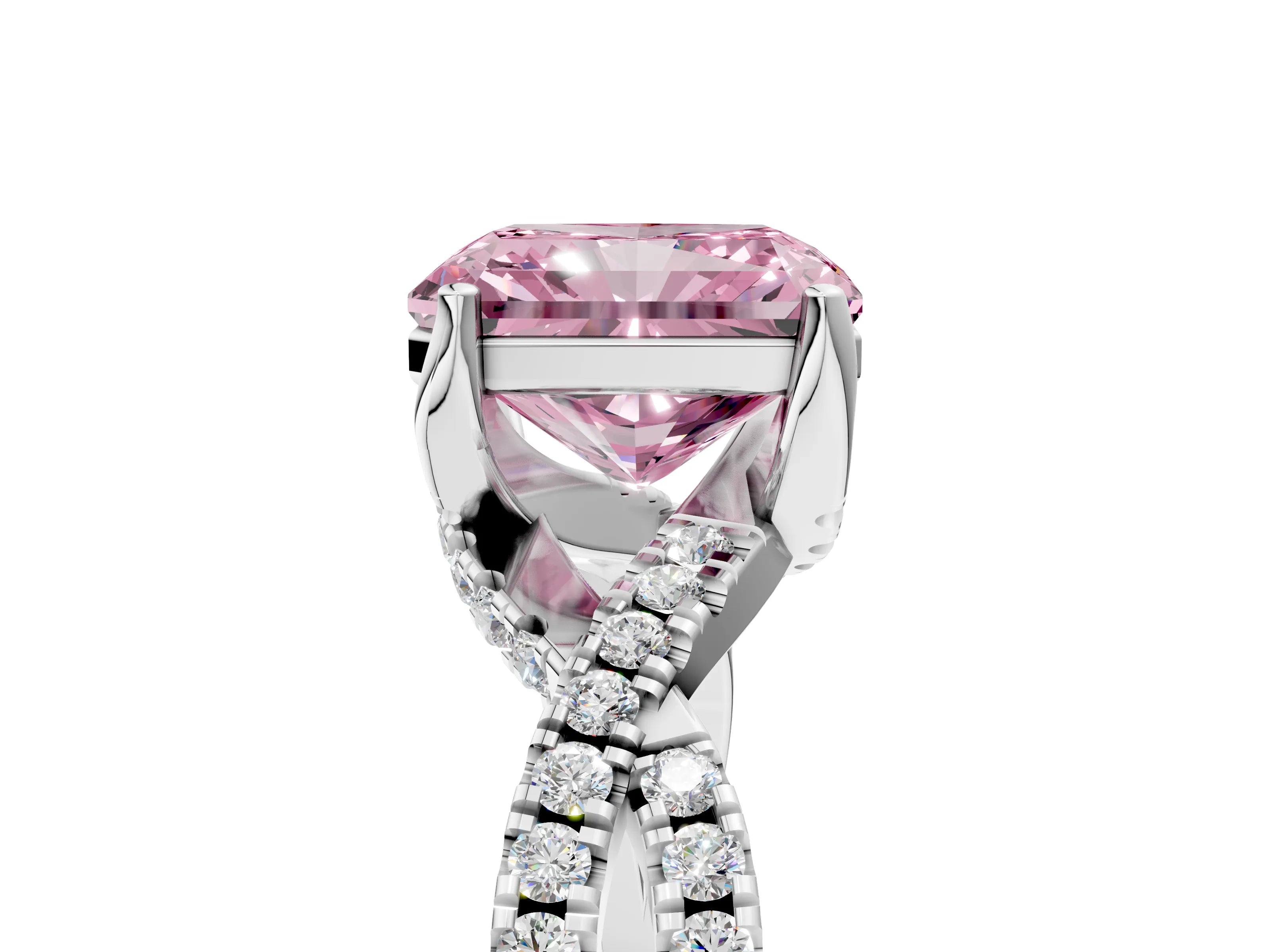 Platinum Fancy Pink Radiant Cut Solitaire Twist Pave Diamond Engagement Ring with Prong Setting_47