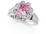 Platinum Fancy Pink Radiant  Halo Diamond Floral Split Shank Engagement Ring 2