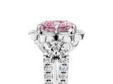 Platinum Fancy Pink Radiant  Halo Diamond Floral Split Shank Engagement Ring