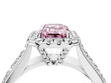 Platinum Fancy Pink Radiant  Halo Round Diamond Pave Band with Prong Setting 4