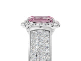 Platinum Fancy Pink Radiant  Halo Round Diamond Pave Band with Prong Setting 5