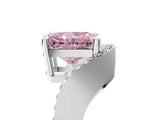 Platinum Fancy Pink Radiant  Solitaire Diamond Engagement Ring with Pave Band and Four-Prong Setting