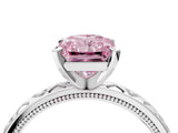 Platinum Fancy Pink Radiant  Solitaire Diamond Engagement Ring with XO Engraved Band and Four-Prong Setting 10