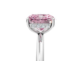 Platinum Fancy Pink Radiant  Solitaire Diamond Ring with a Classic Band and Four-Prong Setting