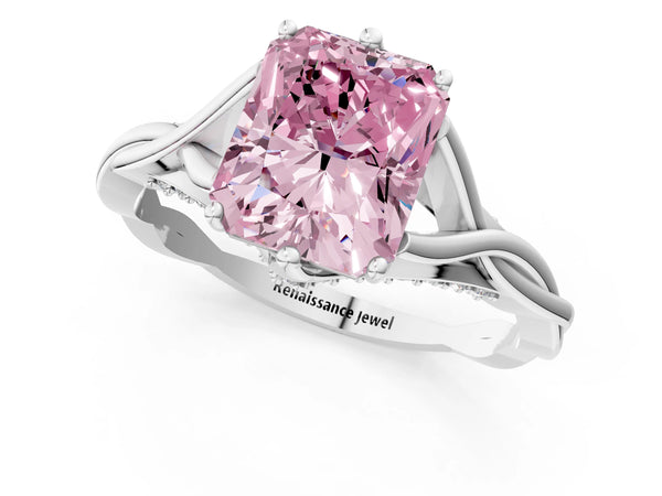 Platinum Fancy Pink Radiant  Solitaire Twist Band Six-Prong Setting