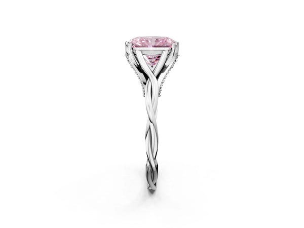 Platinum Fancy Pink Radiant  Solitaire Twist Band Six-Prong Setting