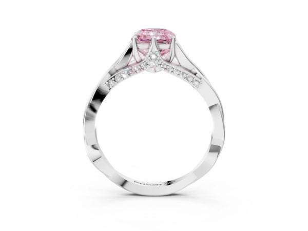 Platinum Fancy Pink Radiant  Solitaire Twist Band Six-Prong Setting