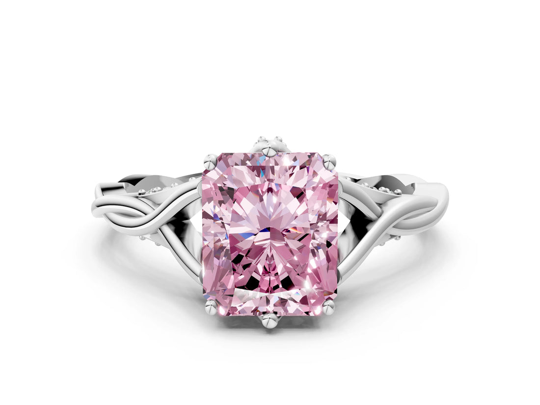 Platinum Fancy Pink Radiant  Solitaire Twist Band Six-Prong Setting
