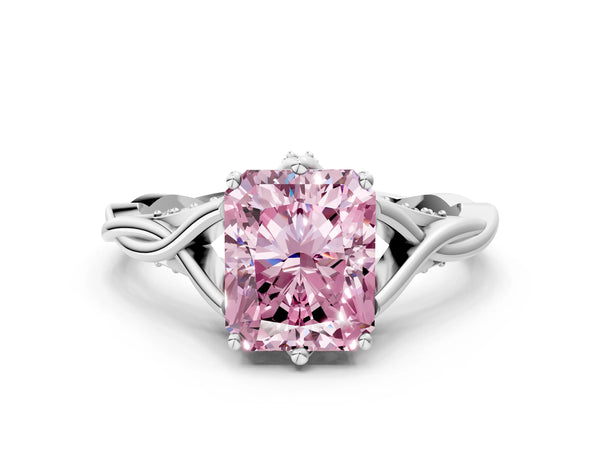 Platinum Fancy Pink Radiant  Solitaire Twist Band Six-Prong Setting
